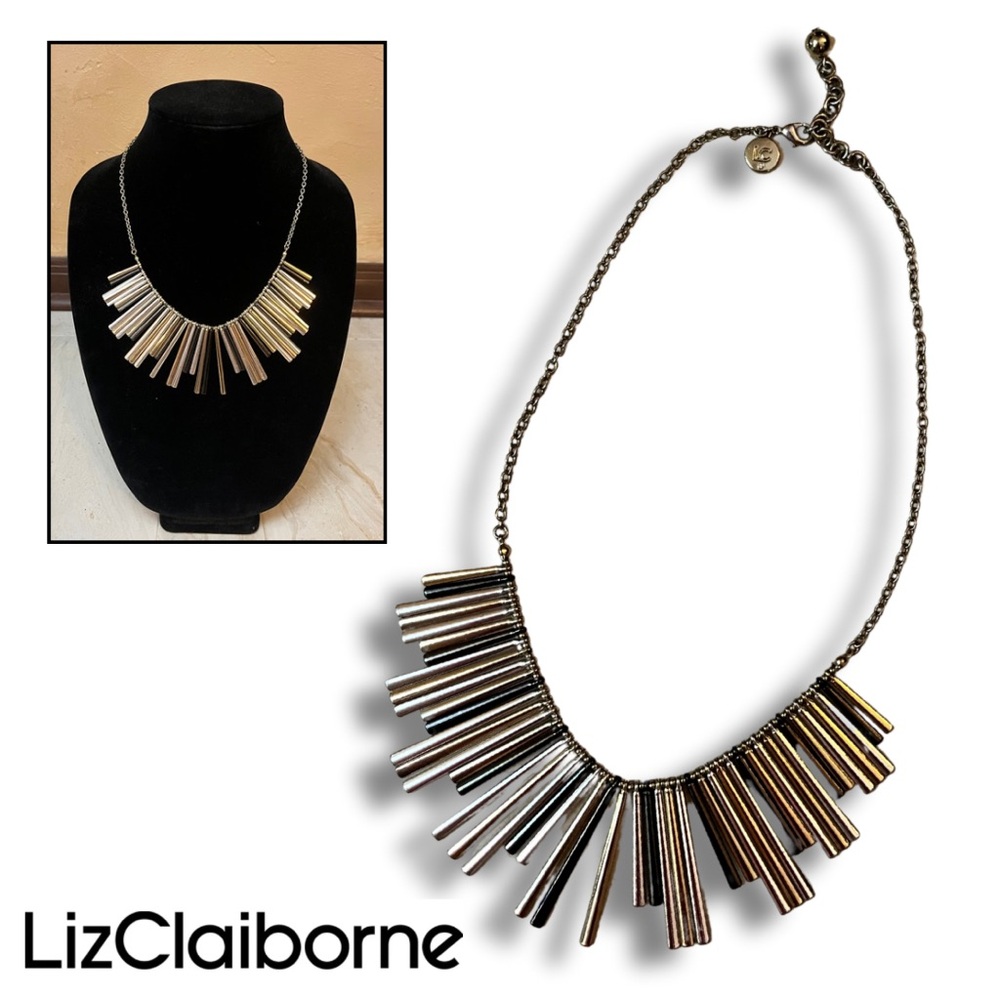 Liz Claiborne Mixed Metal Gold Silver Gunmetal Statement Necklace